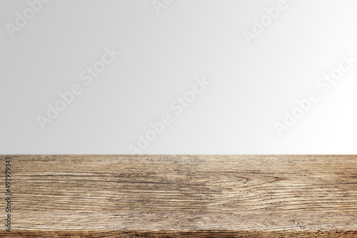 Dark Wood Board Empty Table For Products Display With Soft Gray Background