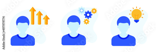 Set of business icons representing ideas, growth and structure. Businessman with different types of mood in a business.