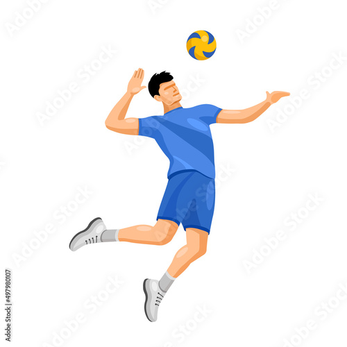 Volleyball player in the attack in the jump. Vector illustration isolated background