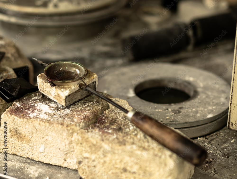 In a small factory, traditional silver melting takes place. In a small factory, traditional silver melting takes place.