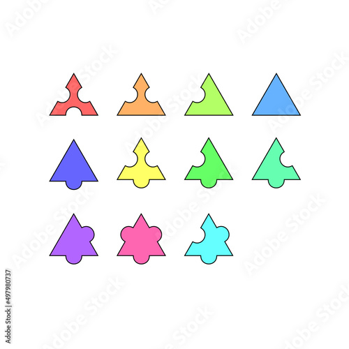 A complete set of 11 puzzle pieces with a solid triangle shape to compose wallpapers and triangle puzzle illustrations