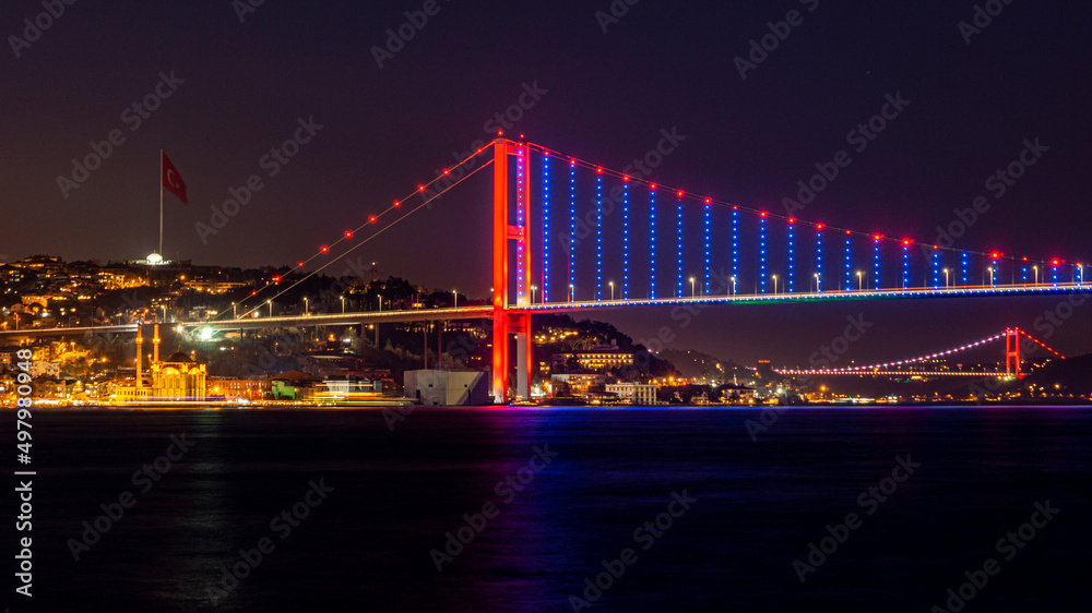 bay bridge at night Istanbul Bosfor bridge - obrazy, fototapety, plakaty 