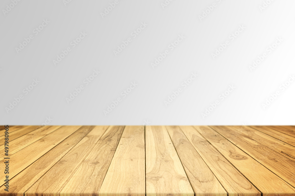 Wood Plank Empty Table For Products Display With Soft Gray Background Wood Plank Empty Table For Products Display With Soft Gray Background