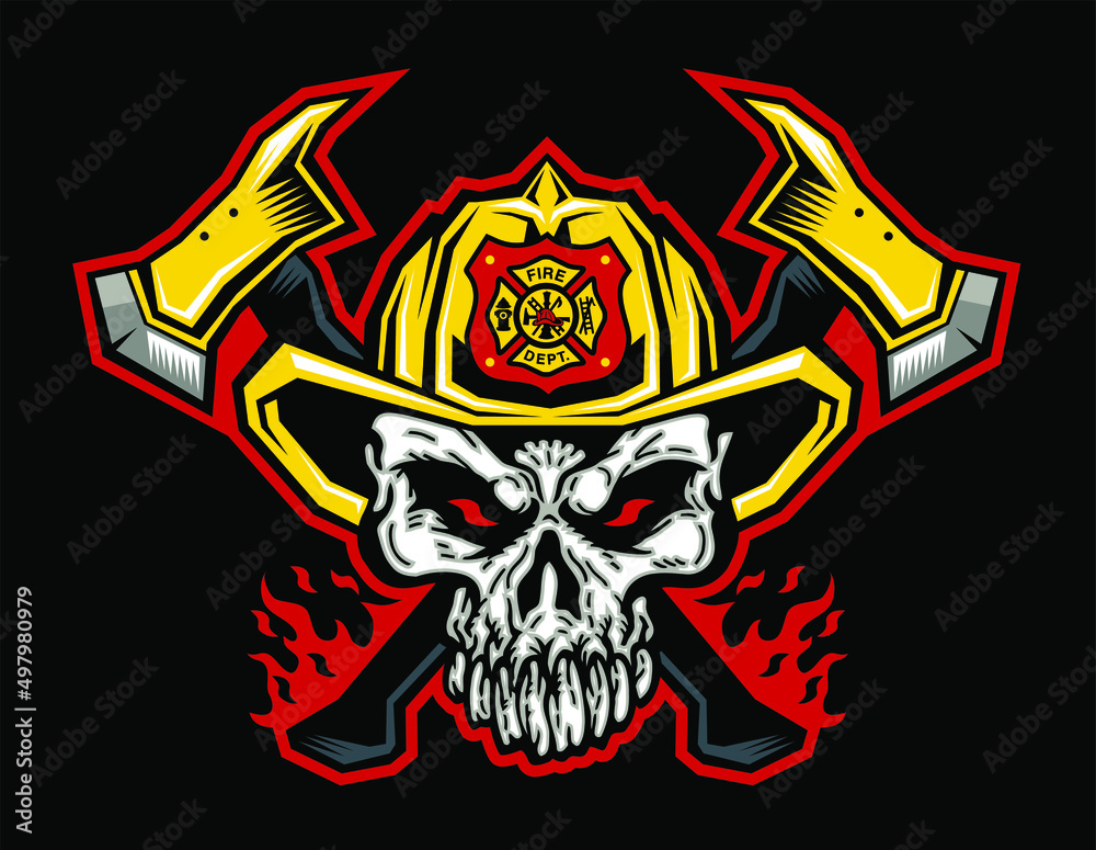 flaming firefighter skull mascot logo with crossed axes flaming firefighter skull mascot logo with crossed axes