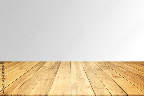 Wood Plank Empty Table For Products Display With Soft Gray Background
