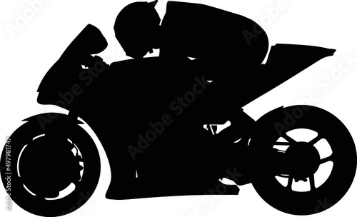 Superbike racing motorcycle, Motorcycle cyclist, MotoGP Bike, British Superbike, Isle of Man TT, Moto2 motorcycle with the racer from the side. silhouette