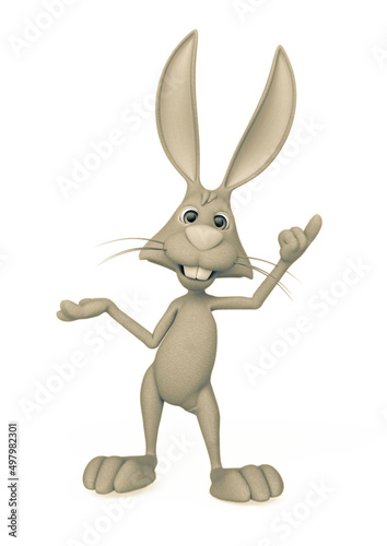 rabbit cartoon is standing up and talking