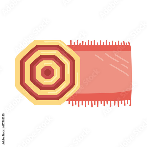 beach towel and umbrella
