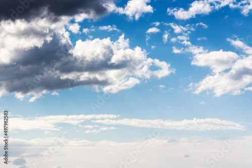 blue sky and white clouds on a sunny weather. atmosphere air freedom concept. nature series in spring. creative gradient background for installation and design