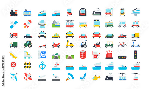 All Transport Emoticons Collection. Marine, Delivery, Railway, Airways, Emergency cars Emoji icons set. All Transport Emojis in one set