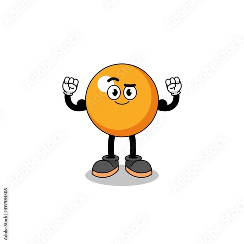 Mascot cartoon of ping pong ball posing with muscle