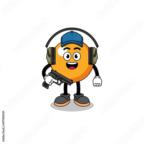 Character mascot of ping pong ball doing shooting range