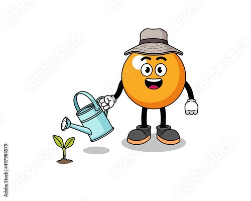 Illustration of ping pong ball cartoon watering the plant