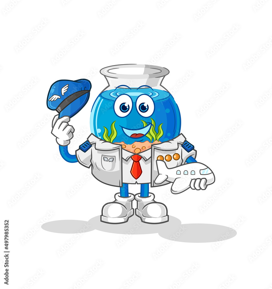 fish bowl pilot mascot. cartoon vector