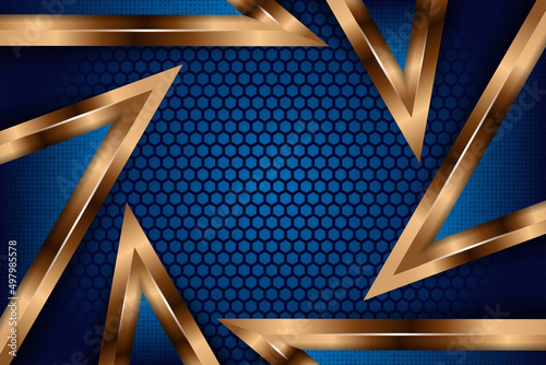 luxurious dark blue navy gradient combined with gold line overlap background with hexagon mesh pattern combination. elegant modern technology futuristic background vector illustration