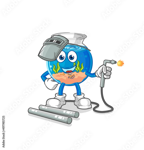 fish bowl welder mascot. cartoon vector