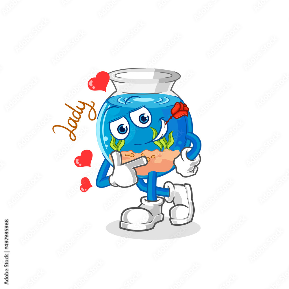 fish bowl flirting illustration. character vector