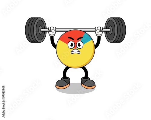 chart mascot cartoon lifting a barbell