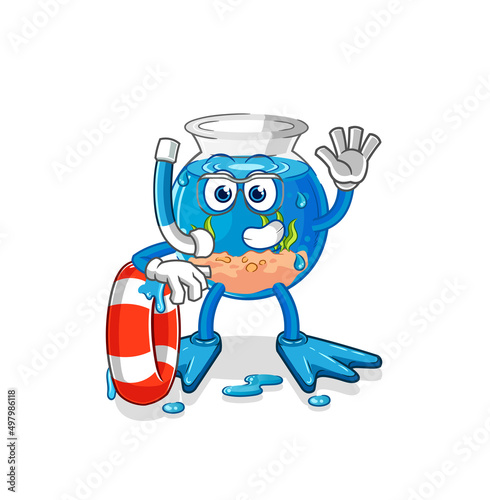 fish bowl swimmer with buoy mascot. cartoon vector