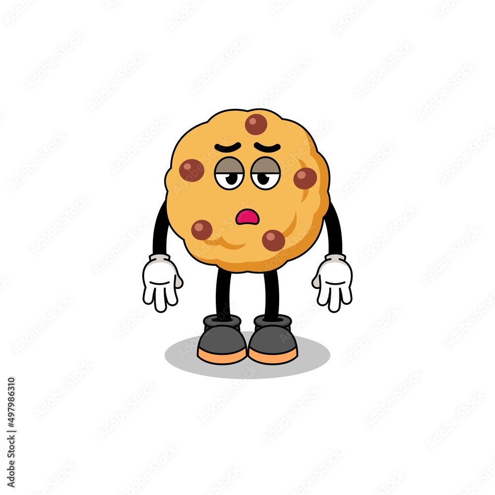 chocolate chip cookie cartoon with fatigue gesture chocolate chip cookie cartoon with fatigue gesture
