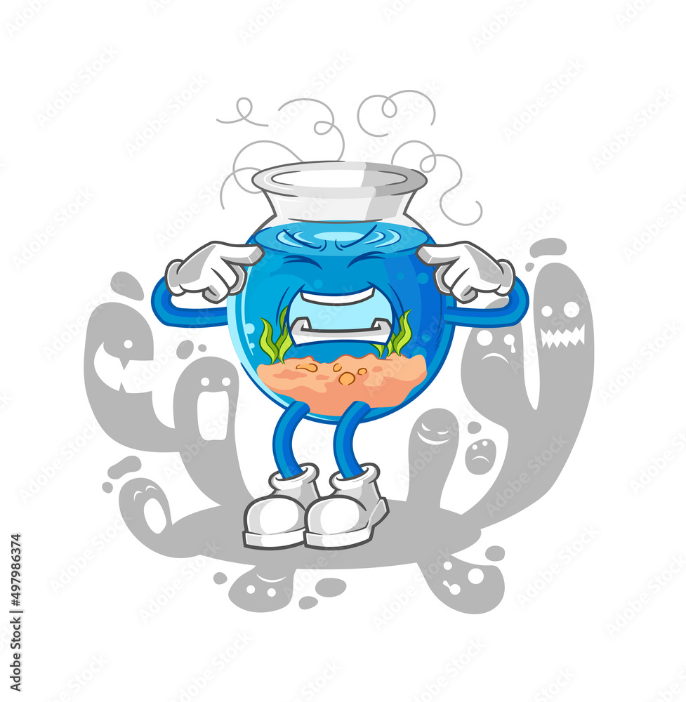 depressed fish bowl character. cartoon vector