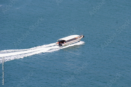 Motor boat, speedboat in the sea of ​​Brazil, aerial view © Suzano