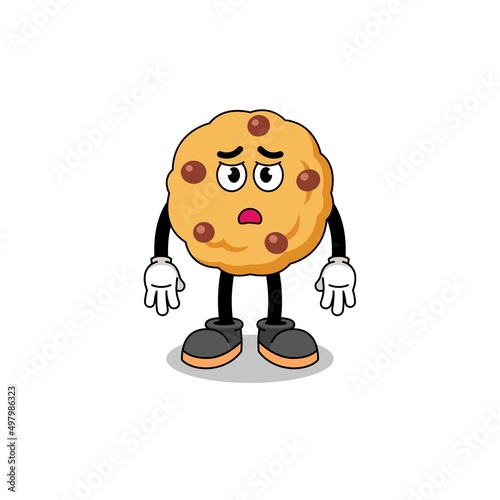 chocolate chip cookie cartoon illustration with sad face