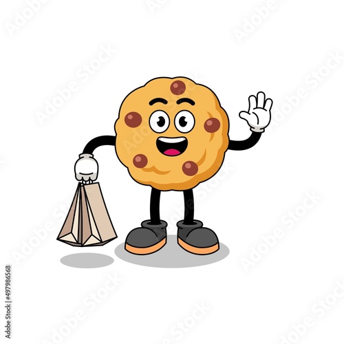 Cartoon of chocolate chip cookie shopping
