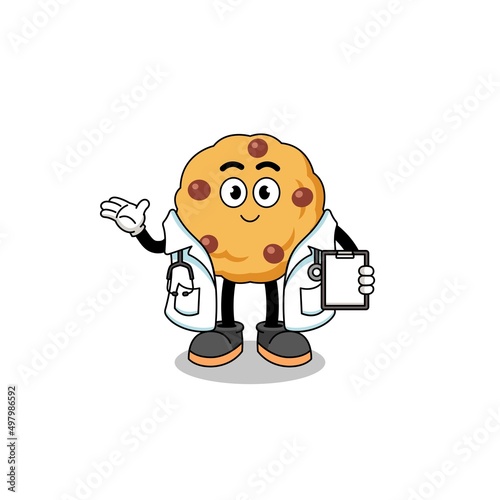 Cartoon mascot of chocolate chip cookie doctor