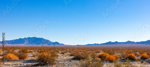 Panoramic view of High Desert California mountains near Mojave Desert heading towards L. A.
(Sheephole Valley Wilderness to the left and Cleghorn Lakes Wilderness to the right)