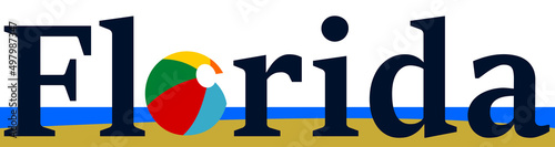 Florida beach sand with ocean and beach ball