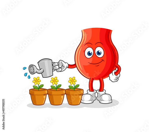 uvula watering the flowers mascot. cartoon vector