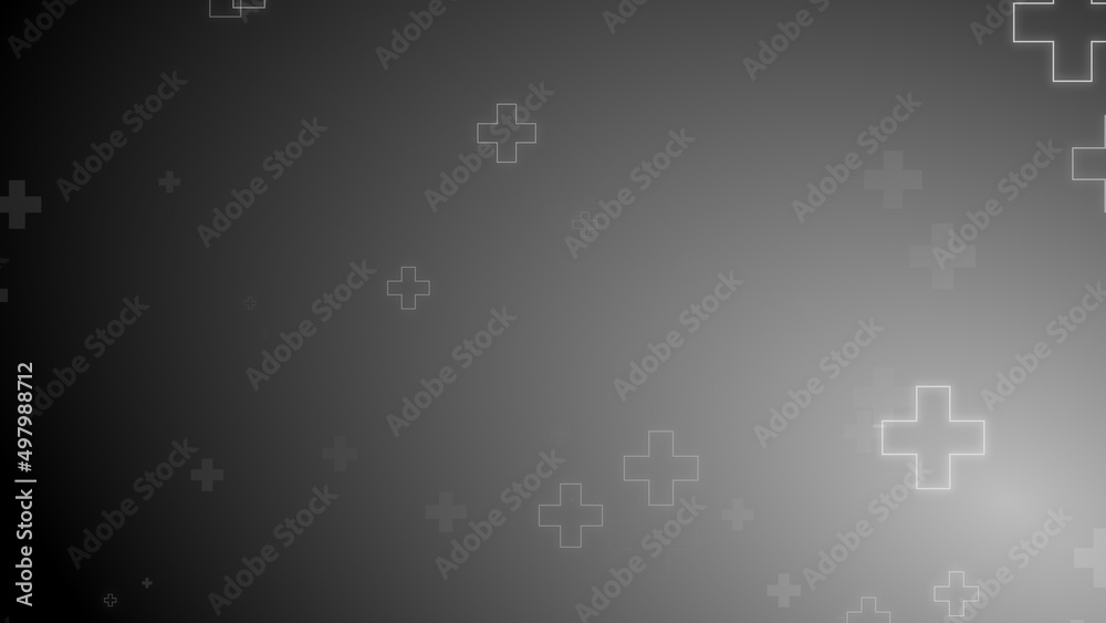 Obraz premium Medical health cross neon light shapes pattern on black background.
