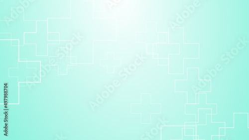 Abstract medical green blue cross pattern white background.
