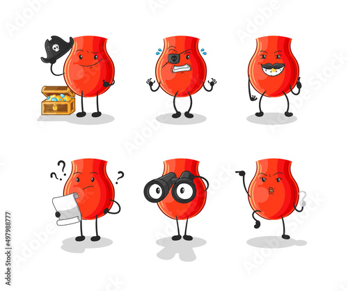 uvula Pirate group character. cartoon mascot vector
