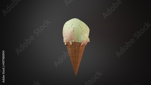 3D melting ice cream in a waffle cone 2