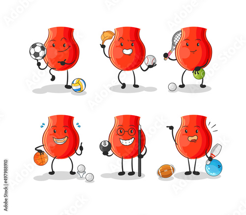 uvula sport set character. cartoon mascot vector