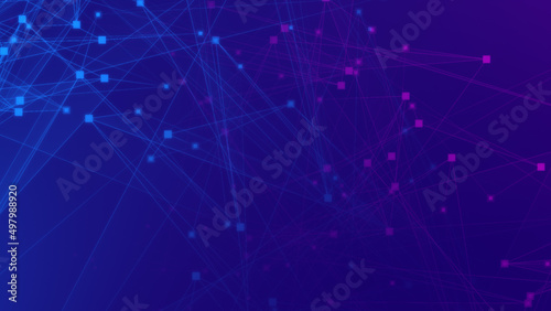 Abstract purple violet and blue polygon tech network with connect technology background. Abstract dots and lines texture background. 3d rendering.