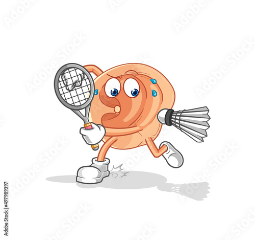 ear playing badminton illustration. character vector