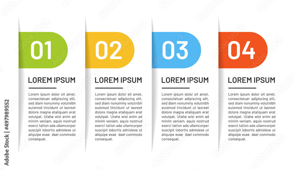 Infographic with step option 01 to 04. Vector template in flat design.