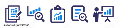 Result report icon set. Review document icon vector illustration. Business analysis concept.