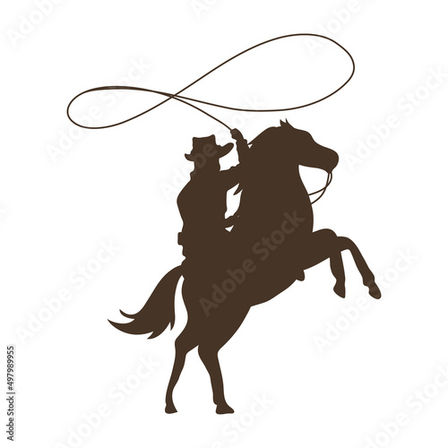 cowboy lassoing in horse