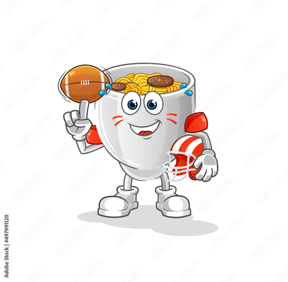 noodle bowl playing rugby character. cartoon mascot vector