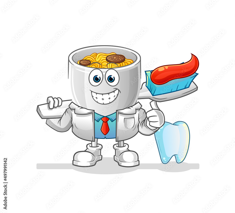 Obraz premium noodle bowl dentist illustration. character vector