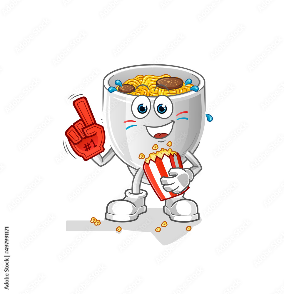 noodle bowl fan with popcorn illustration. character vector