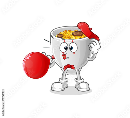 noodle bowl pantomime blowing balloon. cartoon mascot vector