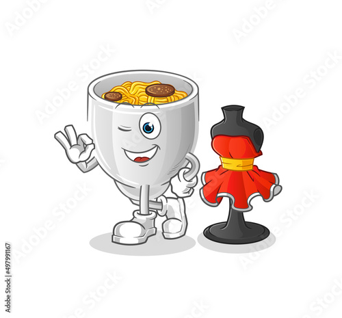 noodle bowl fashion designer vector. cartoon character