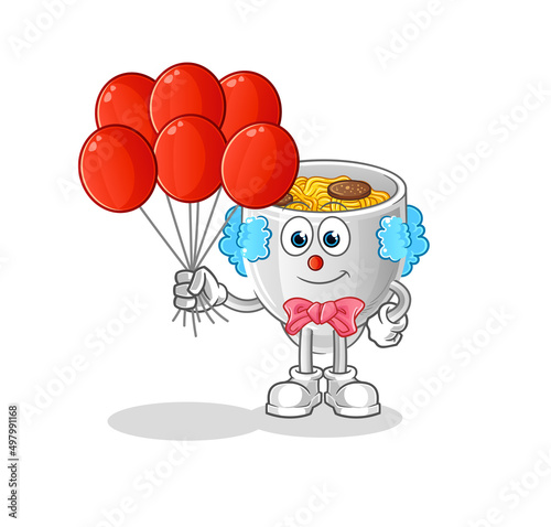 noodle bowl clown with balloons vector. cartoon character © dataimasu