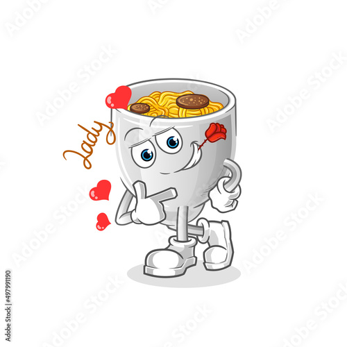 noodle bowl flirting illustration. character vector