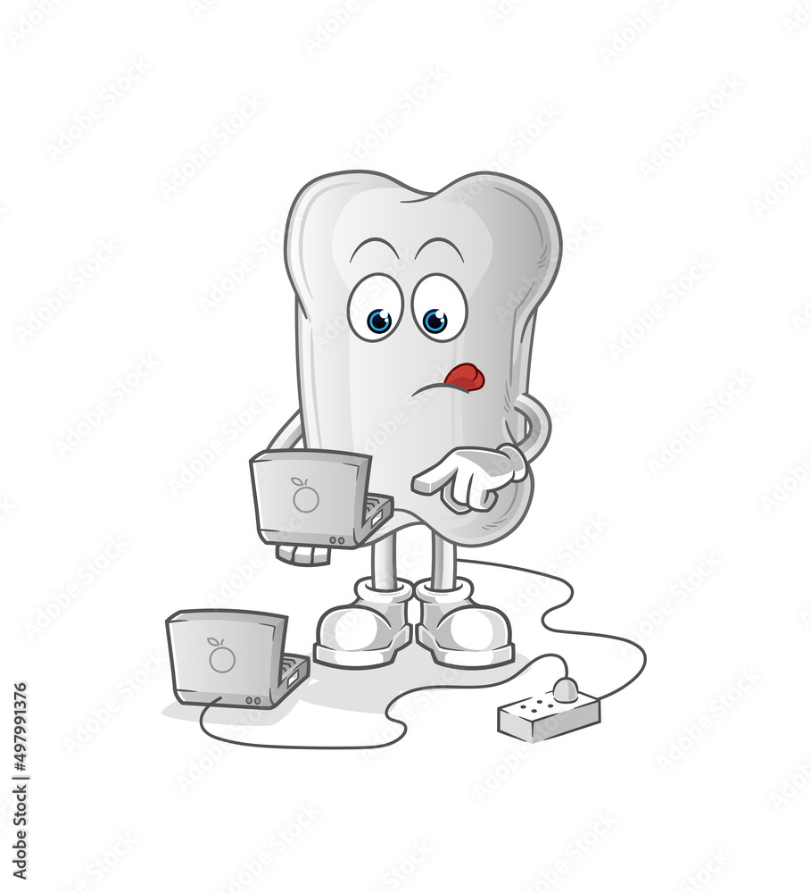 dog bone with laptop mascot. cartoon vector dog bone with laptop mascot. cartoon vector
